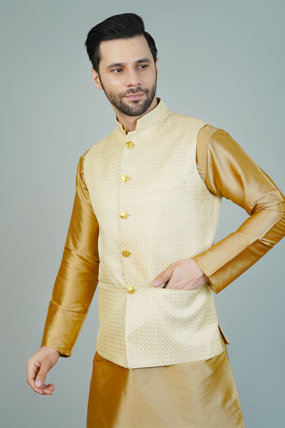 Rayon Gold Nehru Jacket