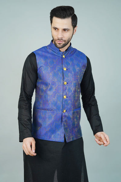 Rayon Blue Nehru Jacket