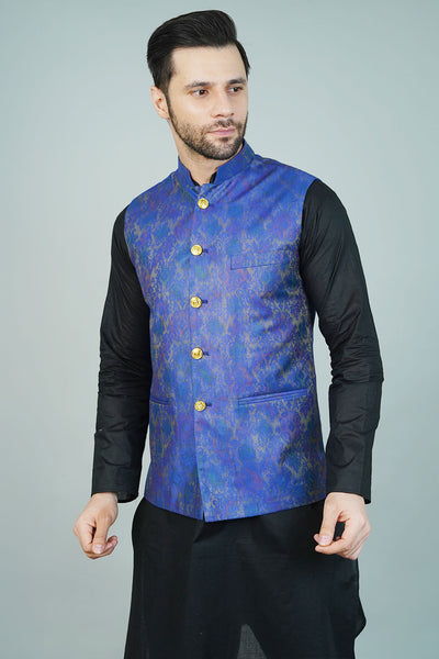 Rayon Blue Nehru Jacket