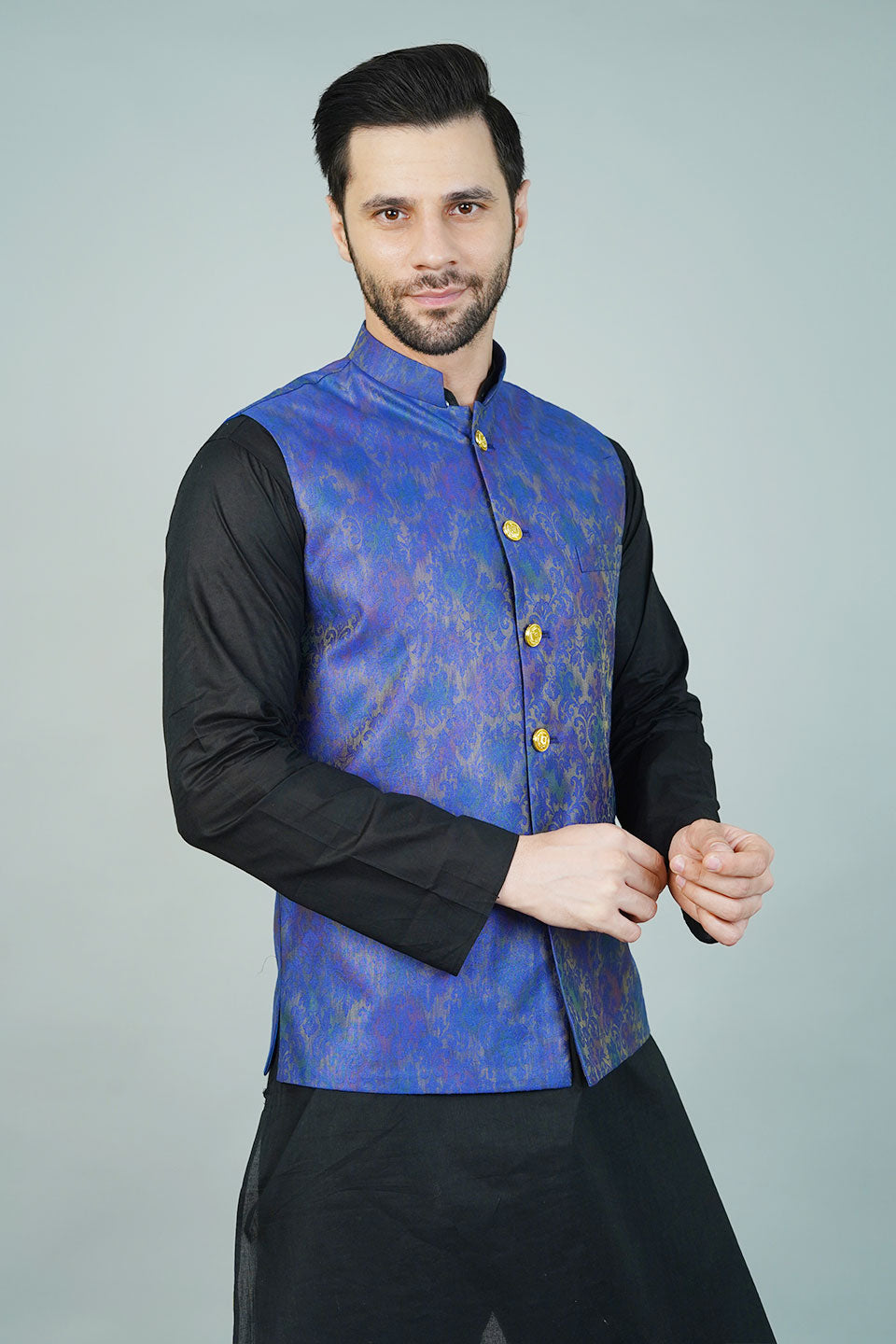 Rayon Blue Nehru Jacket
