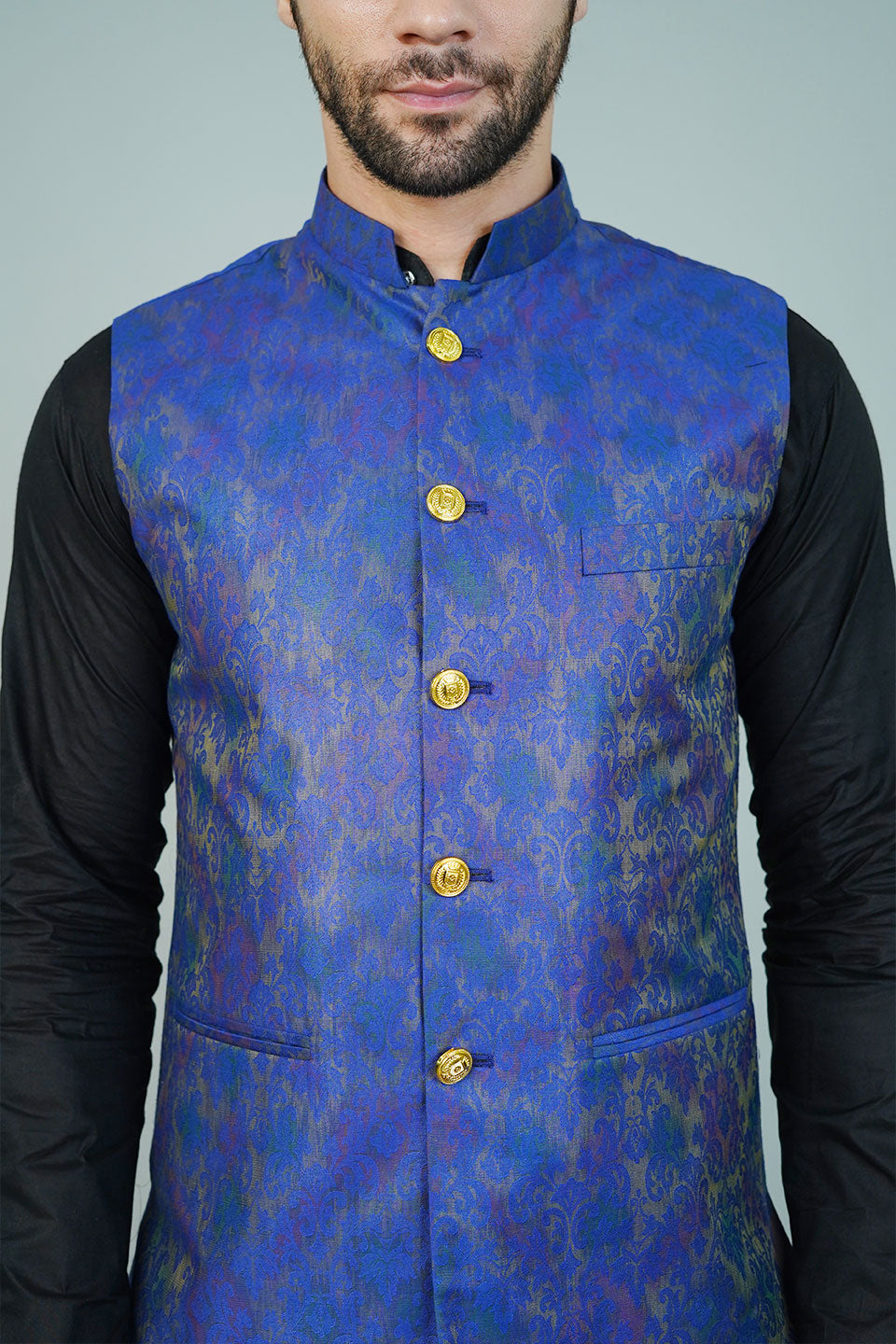 Rayon Blue Nehru Jacket