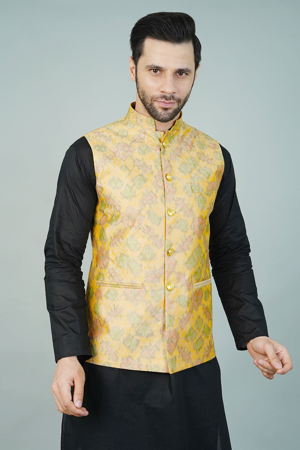 Rayon Yellow Nehru Jacket