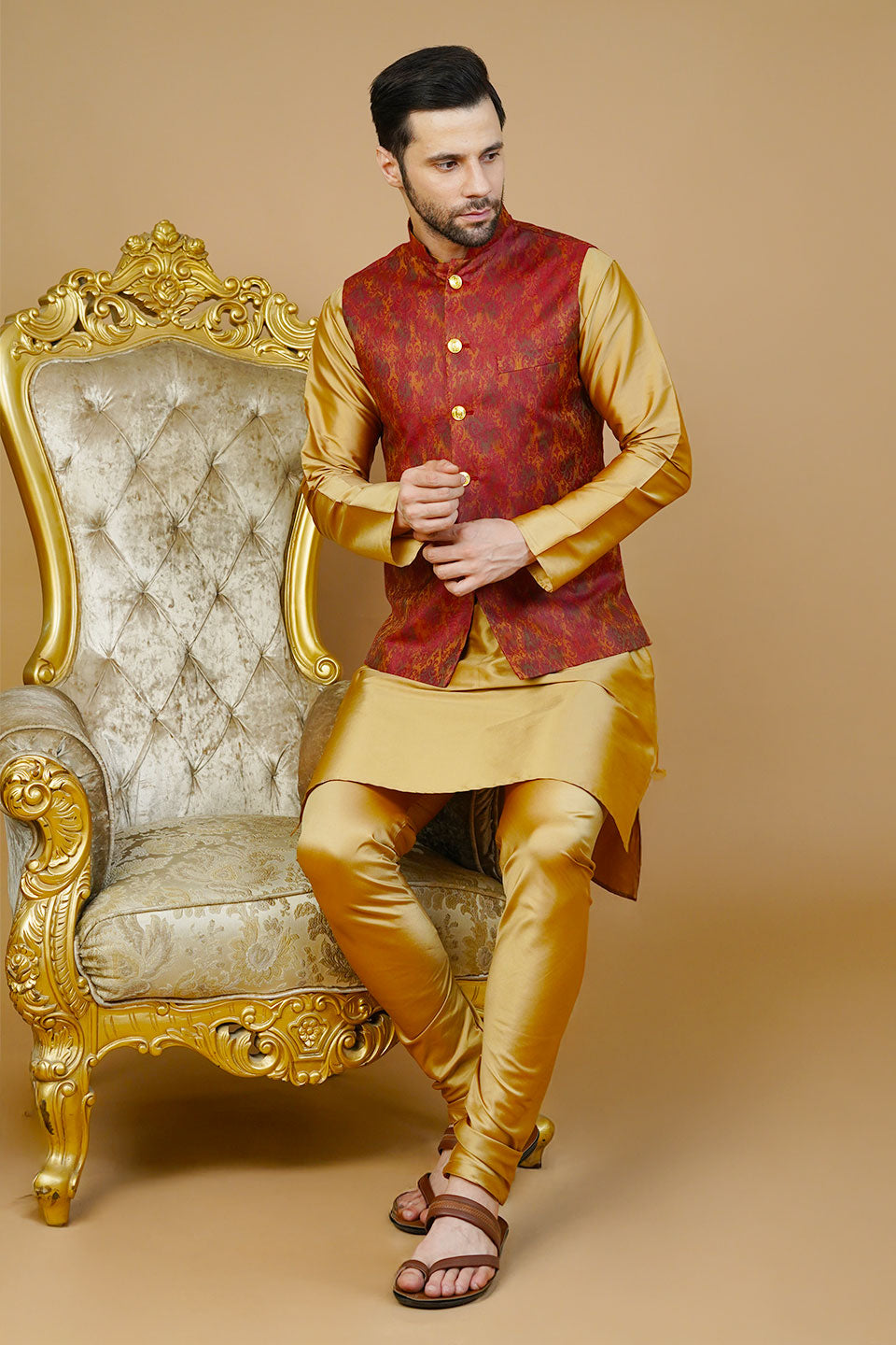 Rayon Red Nehru Jacket