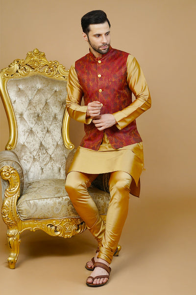 Rayon Red Nehru Jacket