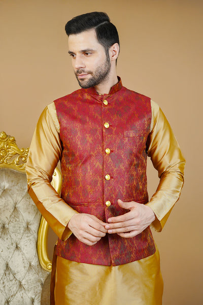 Rayon Red Nehru Jacket