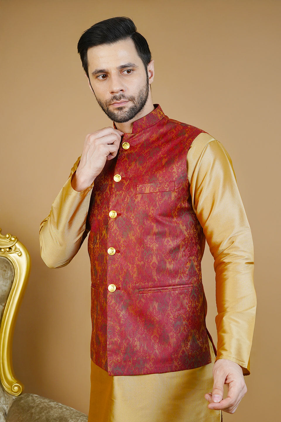 Rayon Red Nehru Jacket