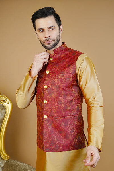 Rayon Red Nehru Jacket