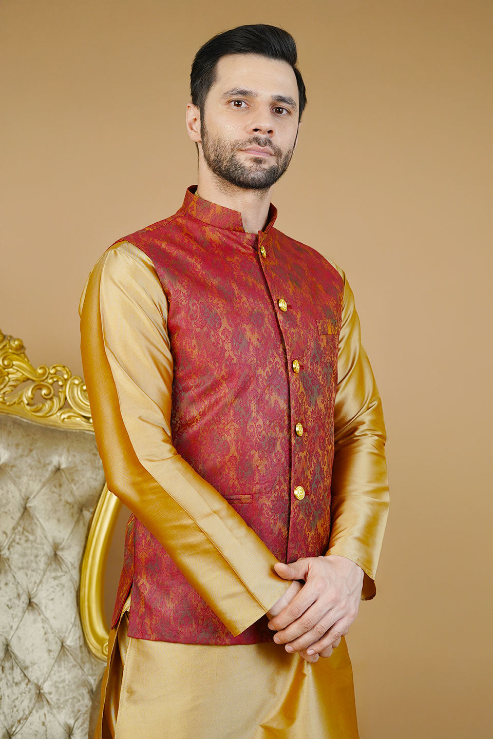 Rayon Red Nehru Jacket