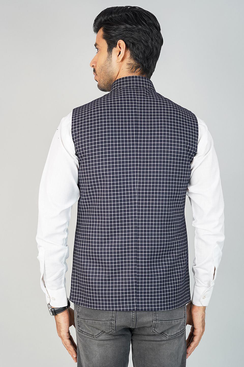 100% Cotton Check Black Nehru Jacket