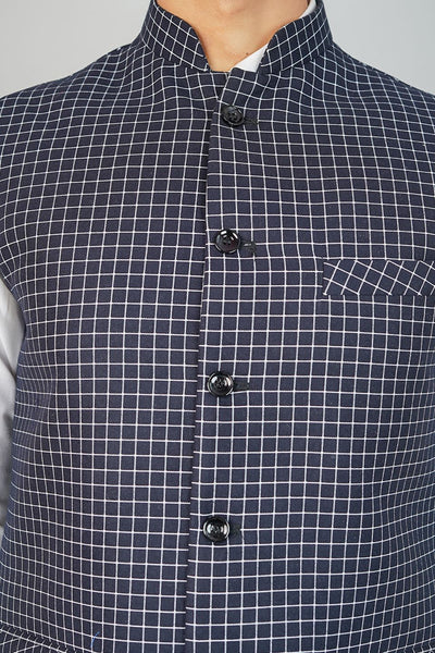 100% Cotton Check Black Nehru Jacket