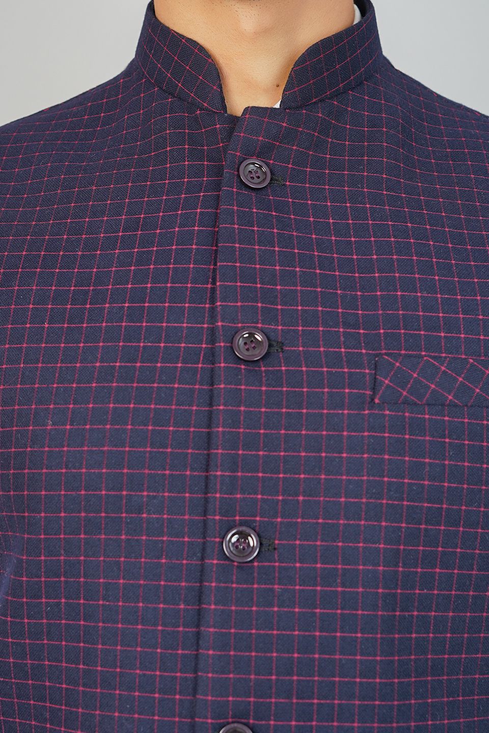 Buy Wintage Men's 100% Cotton Check Blue Nehru Jacket