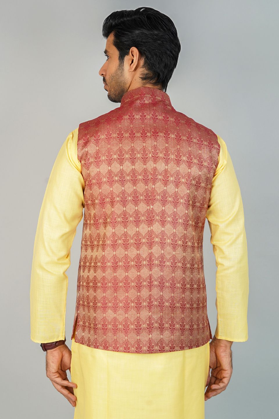 Banarasi Rayon Cotton Red Nehru Jacket