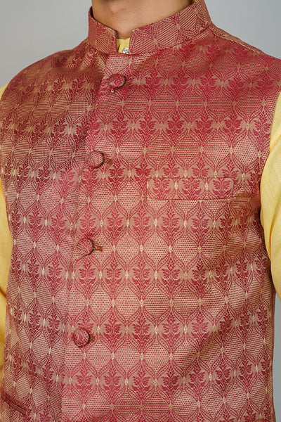 Banarasi Rayon Cotton Red Nehru Jacket