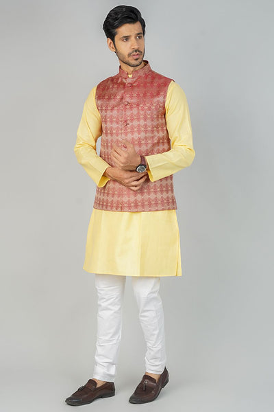 Banarasi Rayon Cotton Red Nehru Jacket