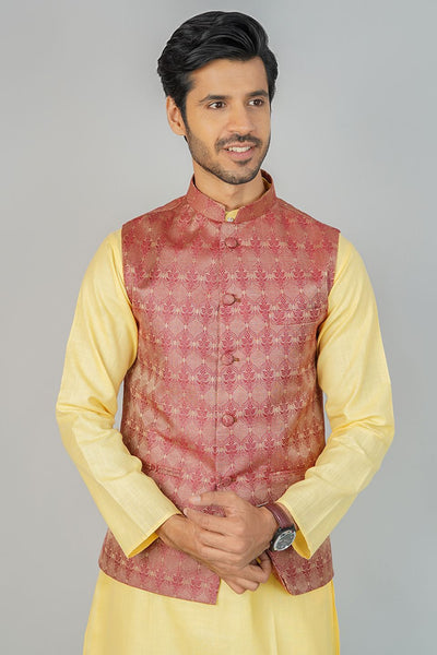 Banarasi Rayon Cotton Red Nehru Jacket