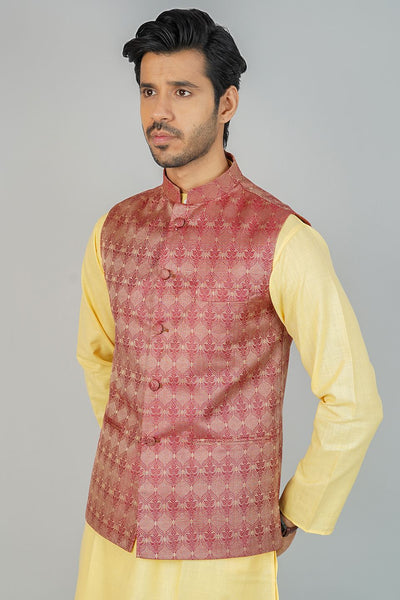 Banarasi Rayon Cotton Red Nehru Jacket