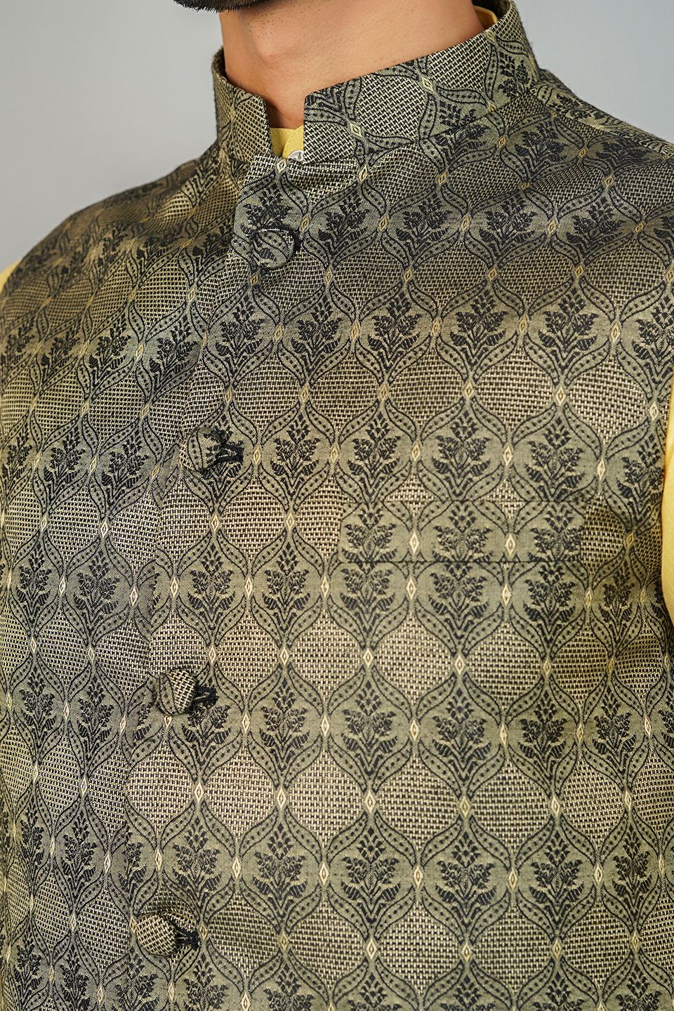 Banarasi Rayon Cotton Green Nehru Jacket