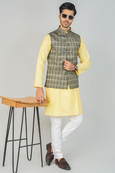 Banarasi Rayon Cotton Green Nehru Jacket