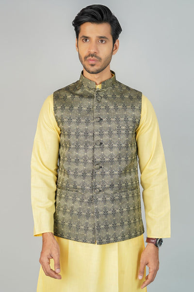 Banarasi Rayon Cotton Green Nehru Jacket