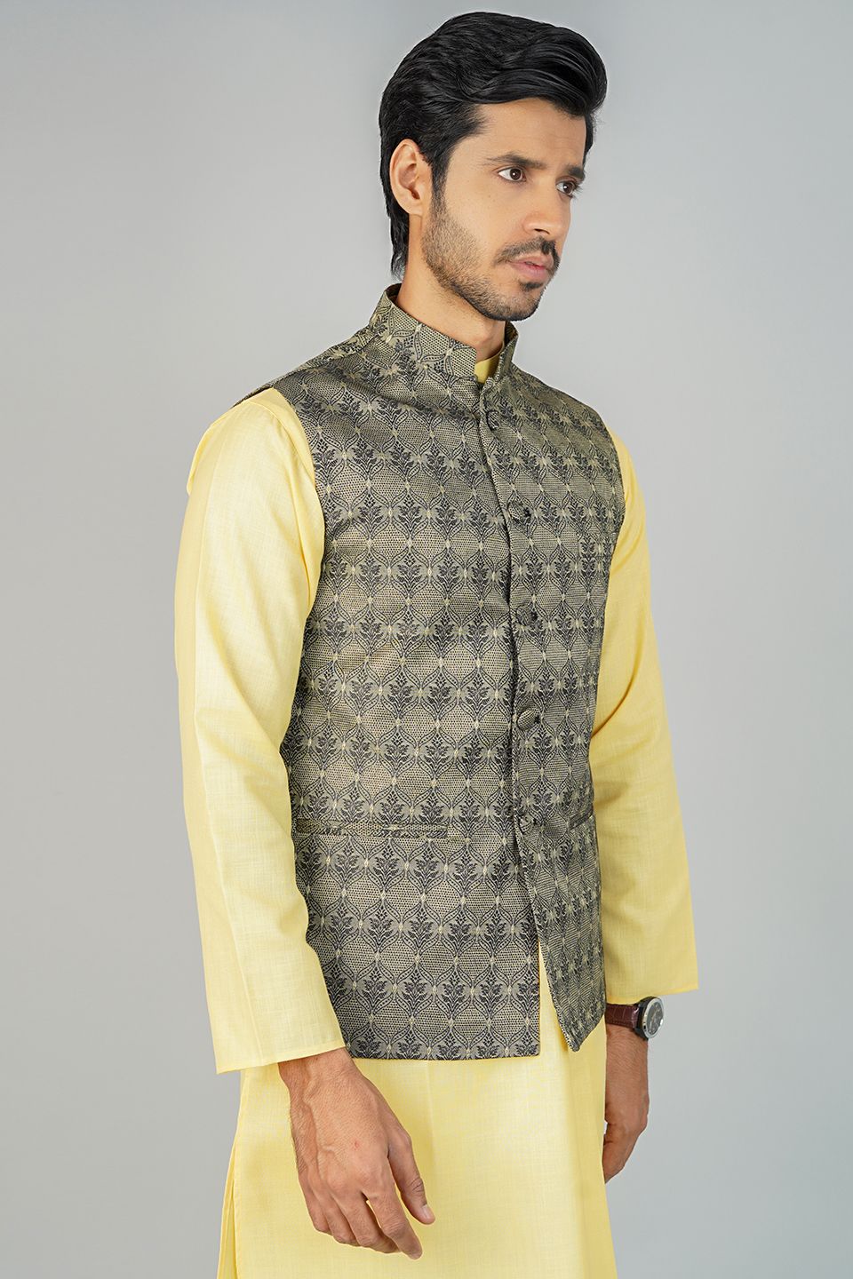Banarasi Rayon Cotton Green Nehru Jacket