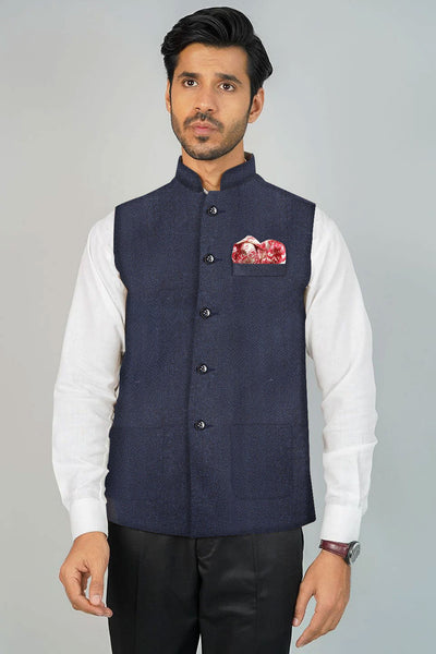 Tweed Blue1 Nehru Jacket