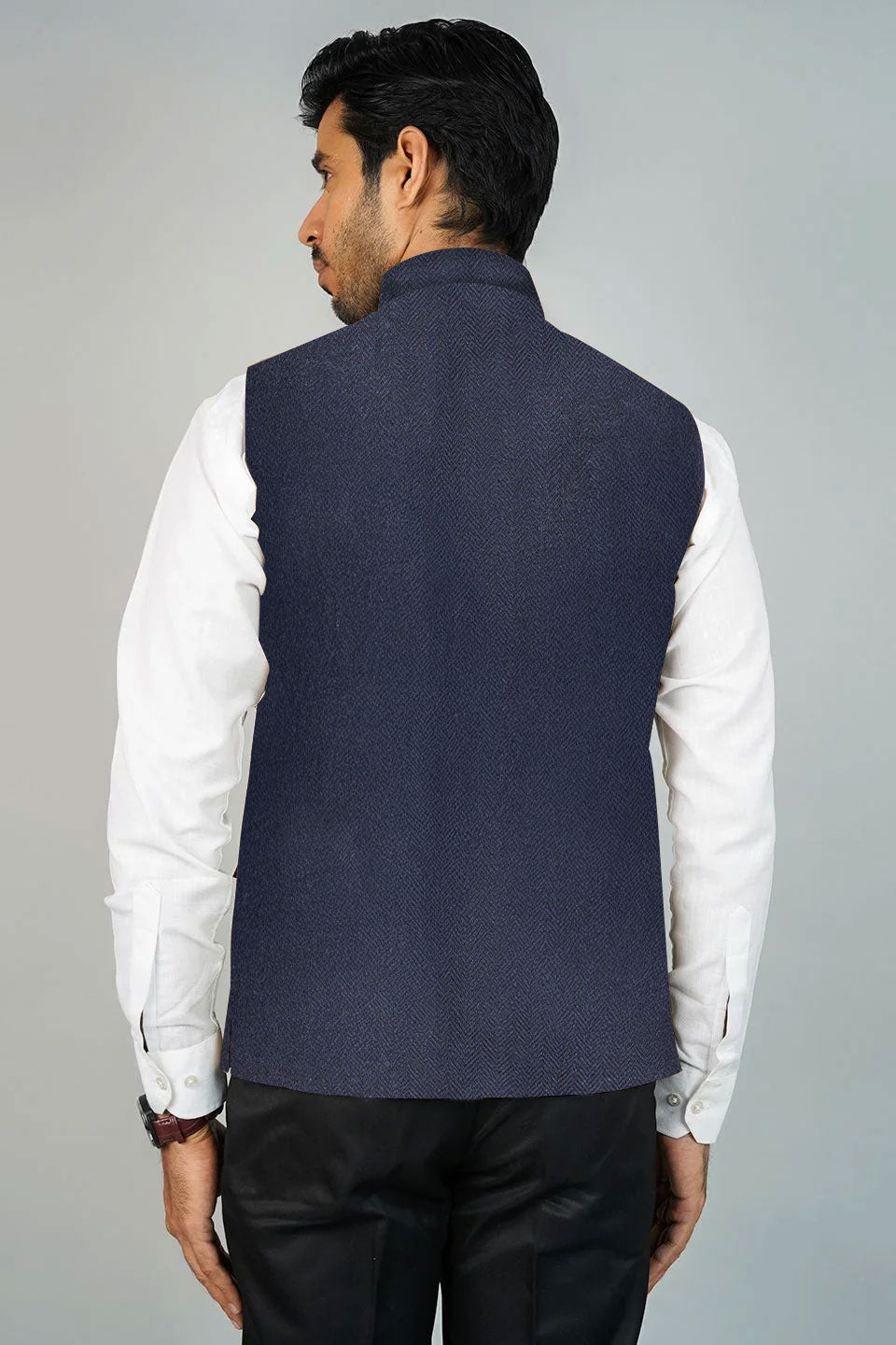 Wintage Men's Wool Blend Grandad Nehru Jacket Vest Waistcoat: Navy