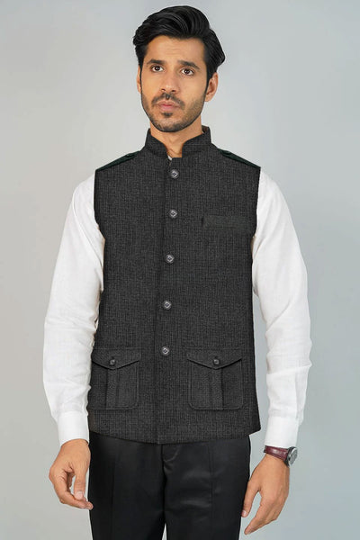 Wintage Men's Tweedwool Black Modi Nehru Jacket