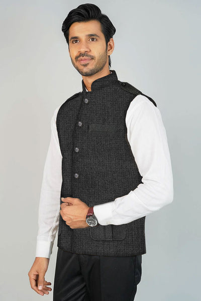 Wintage Men's Tweedwool Black Modi Nehru Jacket