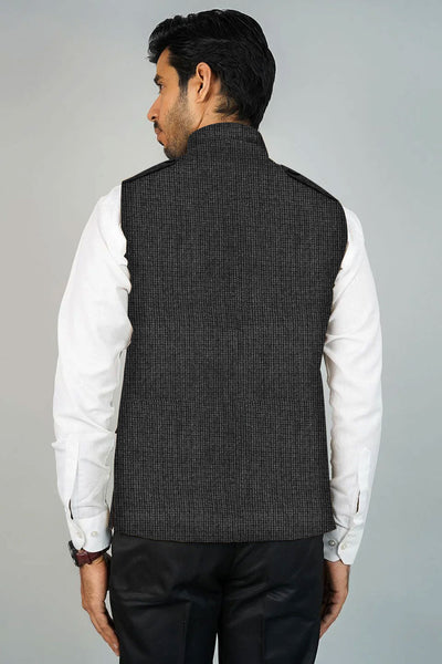 Wintage Men's Tweedwool Black Modi Nehru Jacket