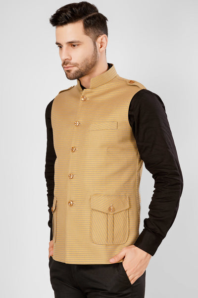 Pure cotton Gold Nehru Jacket