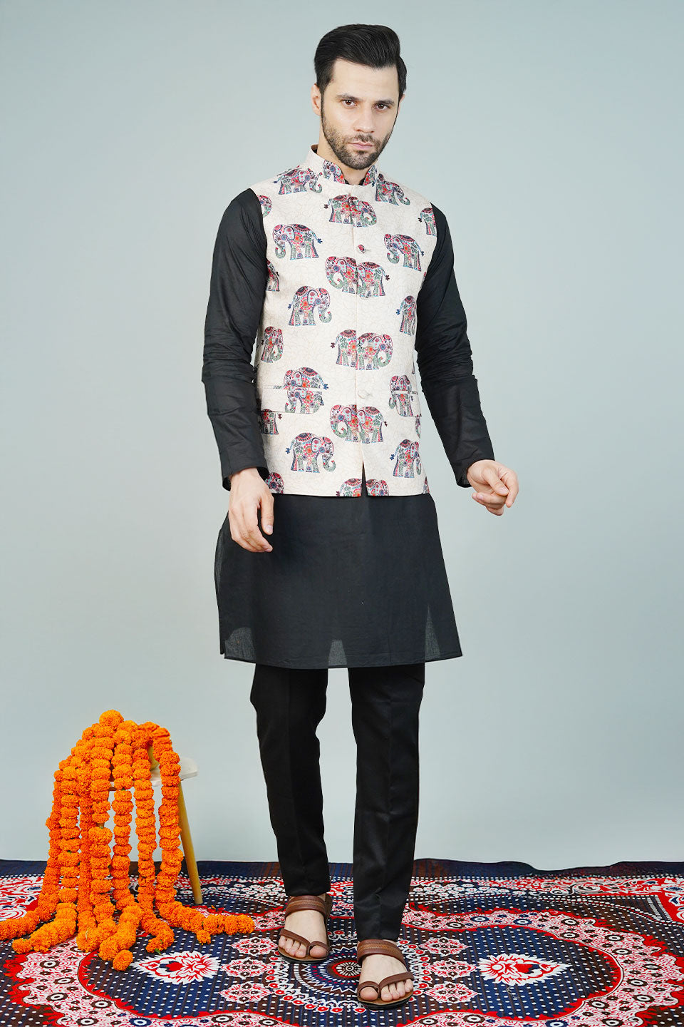 Rayon Beige Nehru Jacket