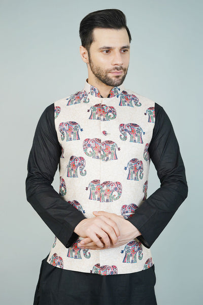 Rayon Beige Nehru Jacket