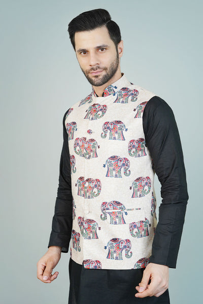 Rayon Beige Nehru Jacket