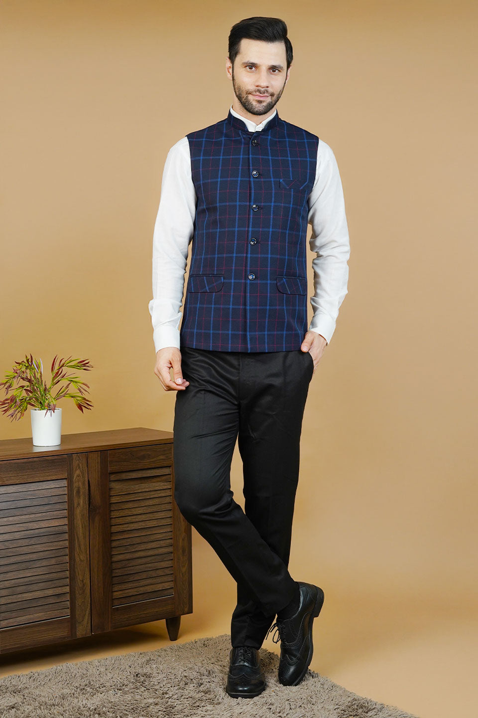 Wool Blue Nehru Jacket