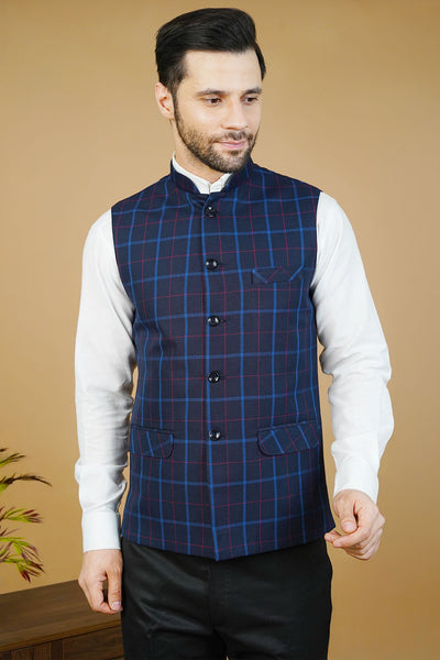 Wool Blue Nehru Jacket
