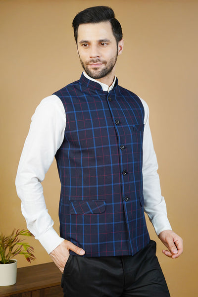 Wool Blue Nehru Jacket