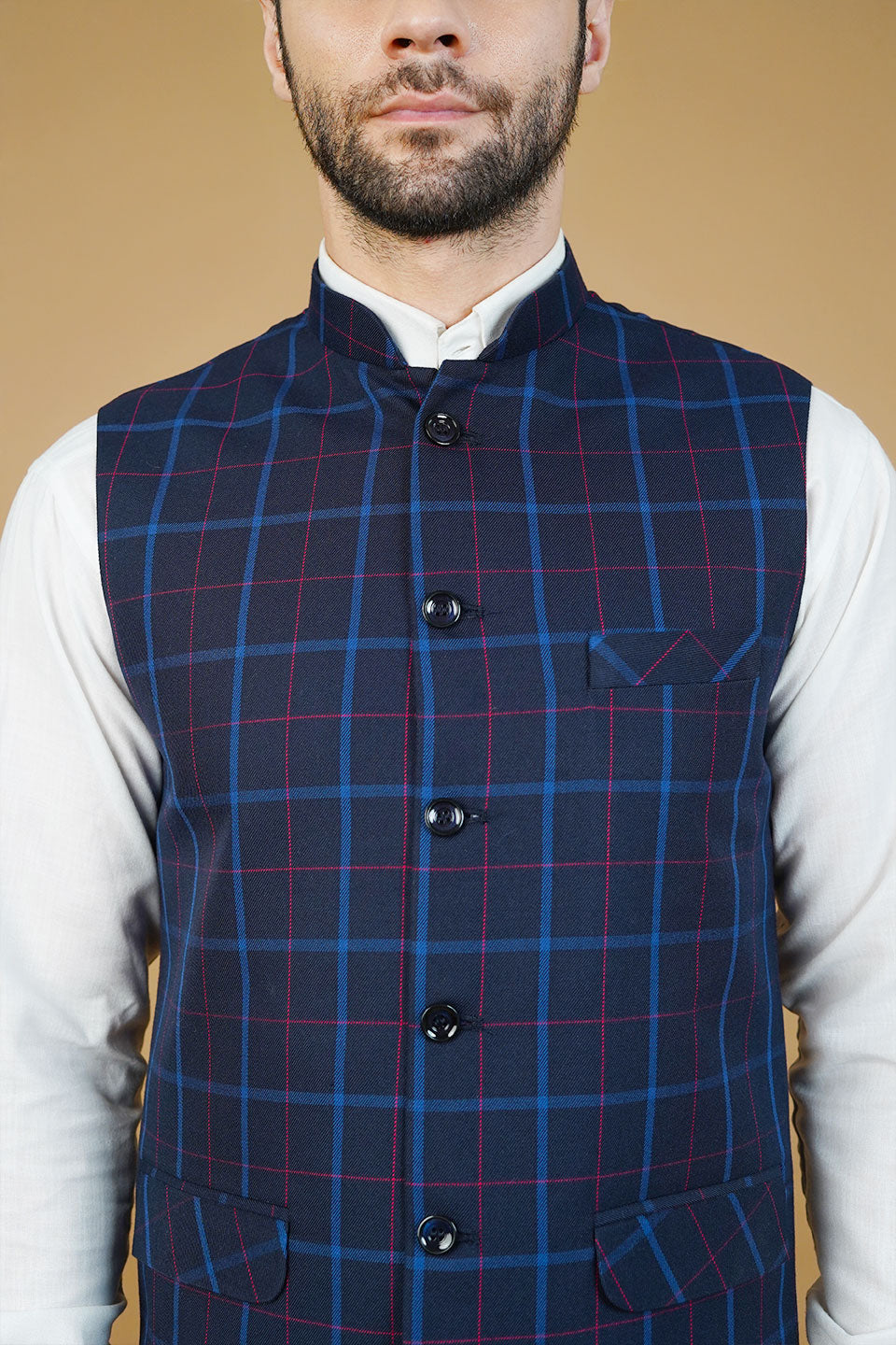 Wool Blue Nehru Jacket