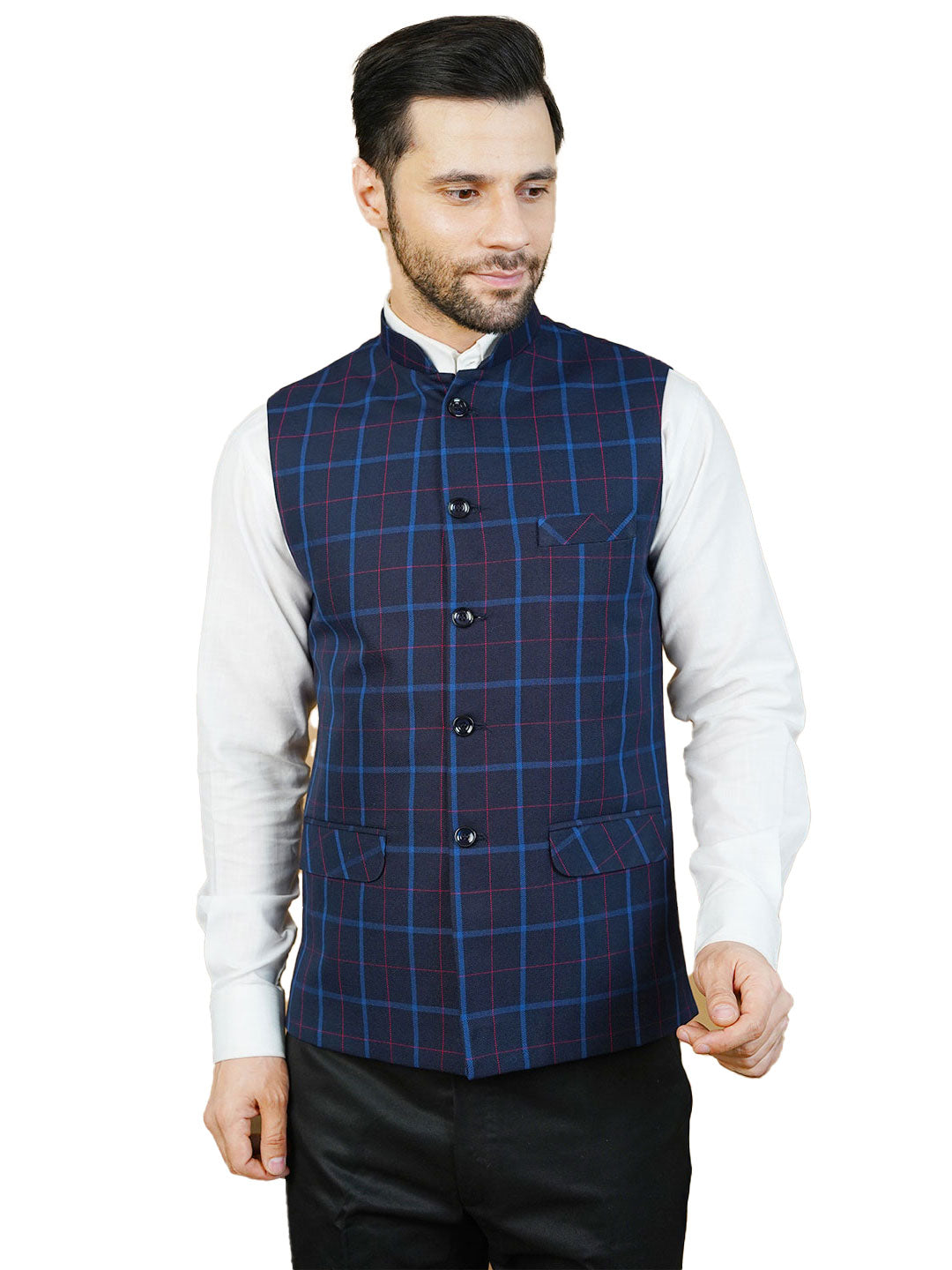 Wool Blue Nehru Jacket