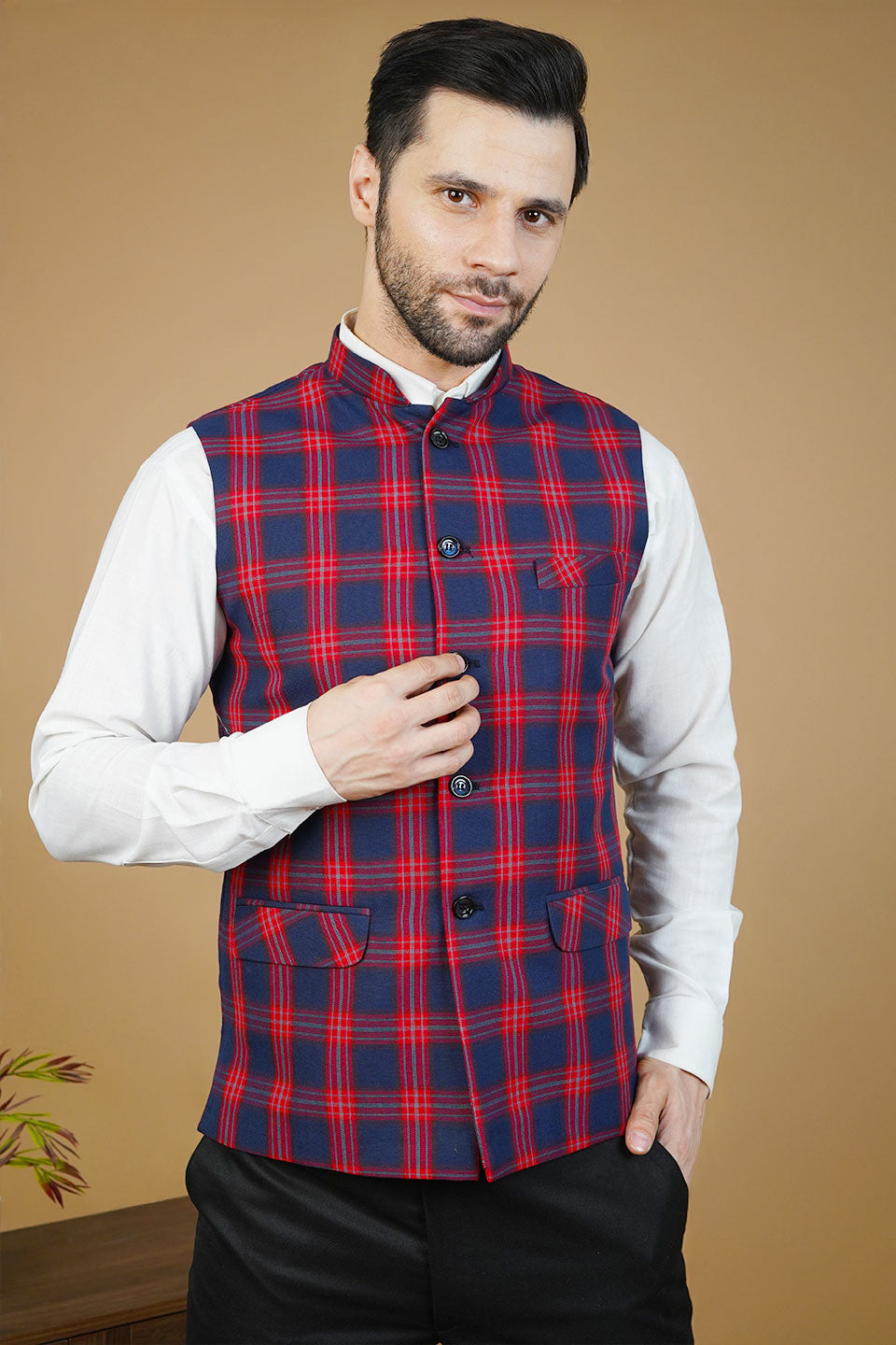 Wool Red Nehru Jacket
