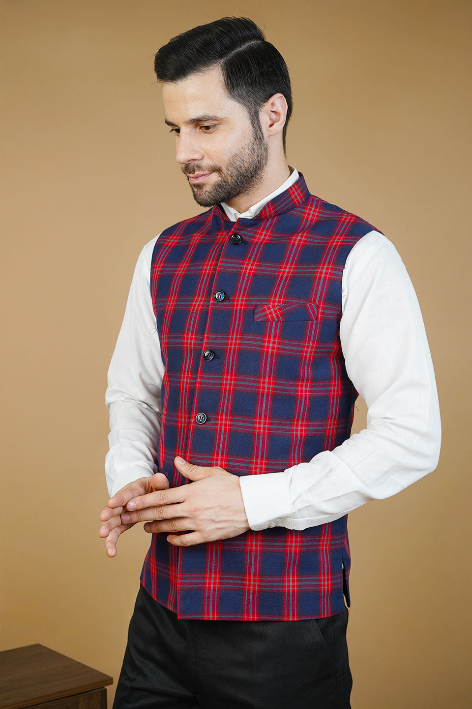 Wool Red Nehru Jacket
