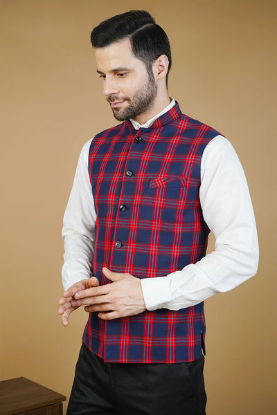 Wool Red Nehru Jacket