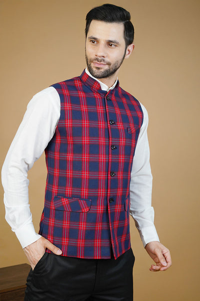 Wool Red Nehru Jacket