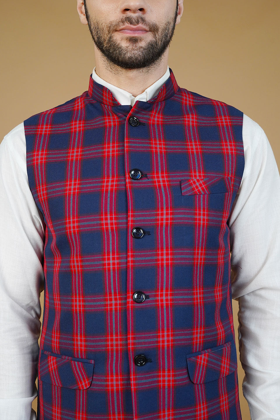 Wool Red Nehru Jacket