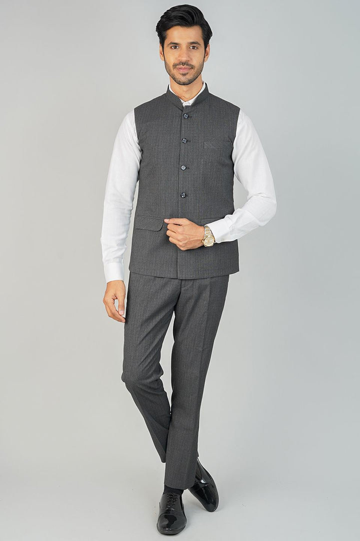 Buy Wintage Men's Poly Viscose Grey Vest and Trouser Set