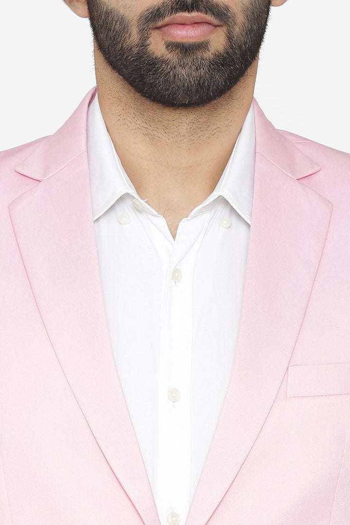 Wintage Men's Polyester Cotton Festive and Casual Blazer Coat Jacket Pink