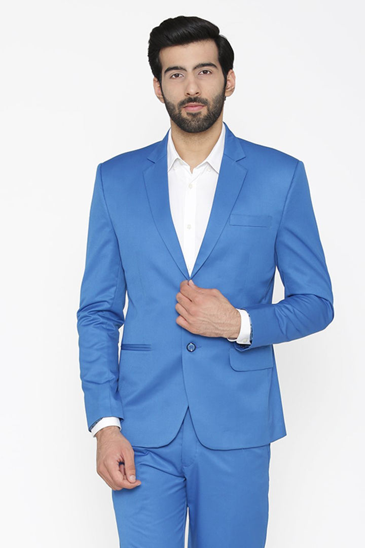 Wintage Men's Polyester Cotton Festive and Casual Blazer Coat Jacket Blue