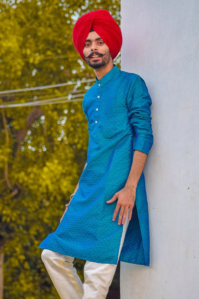 Banarasi Art Silk Turquoise Kurta Pajama