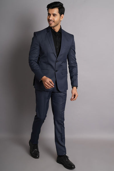 Poly Viscose Blue Solid Two Piece Suit