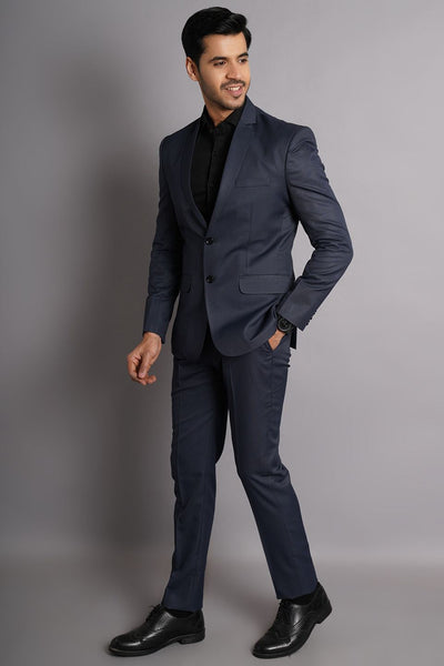 Poly Viscose Blue Solid Two Piece Suit
