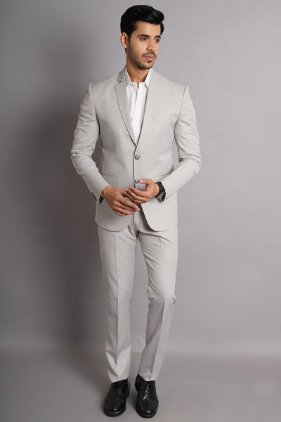 Poly Viscose Grey Solid Two Piece Suit